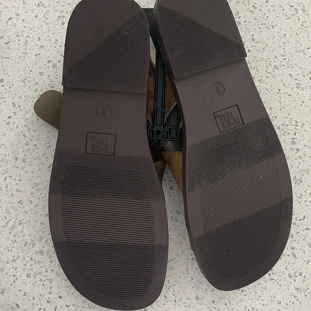 Time and Tru Tan Suede Crisscross Buckle Sandals - Picture 5 of 5